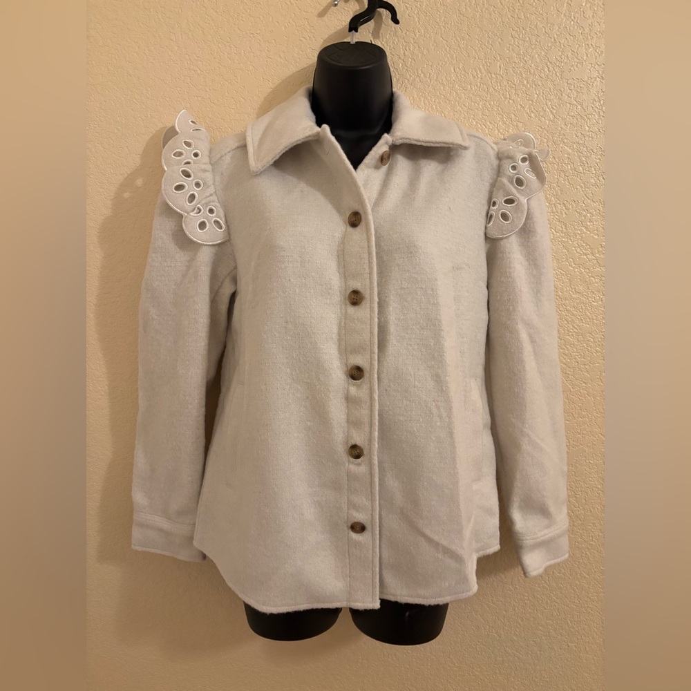 Express Boucle Eyelet Ruffle Shacket NWT - Picture 7 of 9